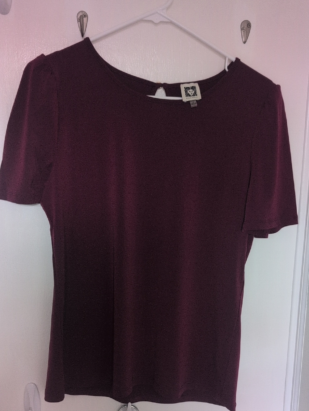 Anne Klein Burgundy Short Sleeve Crewneck Top